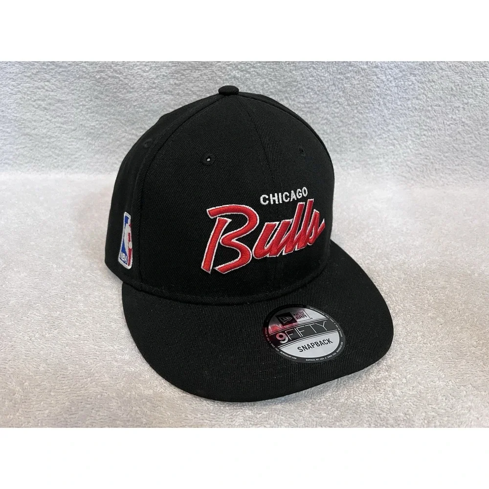 Chicago Bulls NBA New Era 9Fifty Snapback Hat Black On Black Retro Style Script